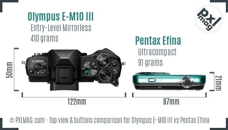 Olympus E-M10 III vs Pentax Efina top view buttons comparison