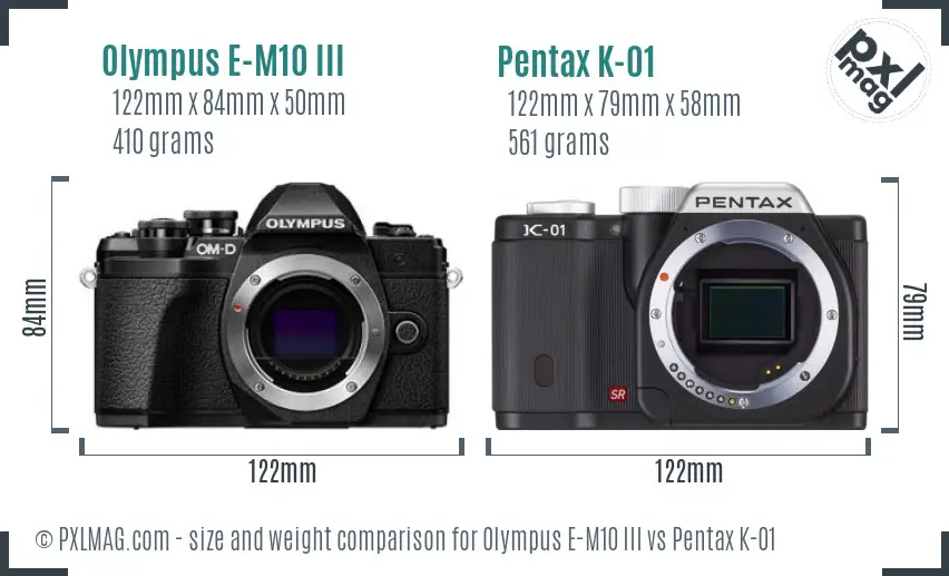 Olympus E-M10 III vs Pentax K-01 size comparison