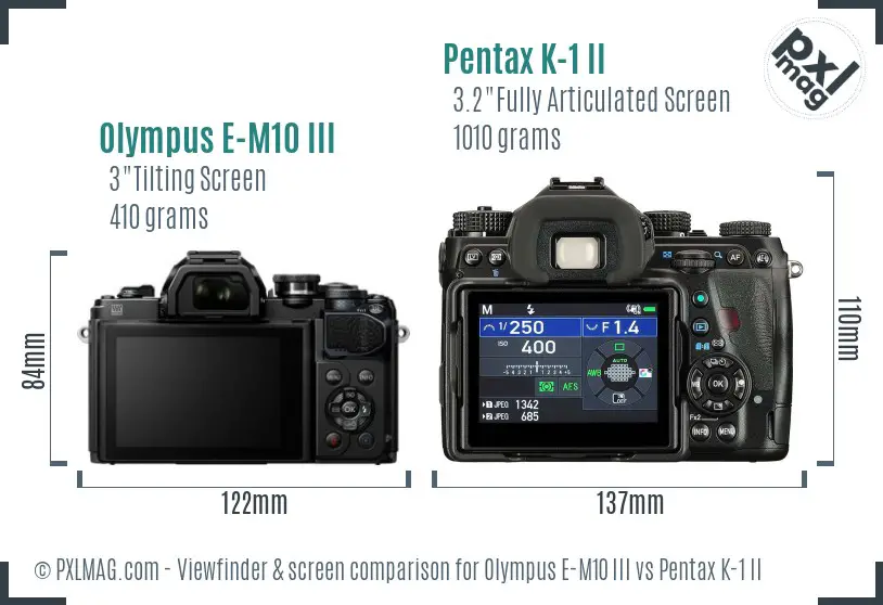 Olympus E-M10 III vs Pentax K-1 II Screen and Viewfinder comparison