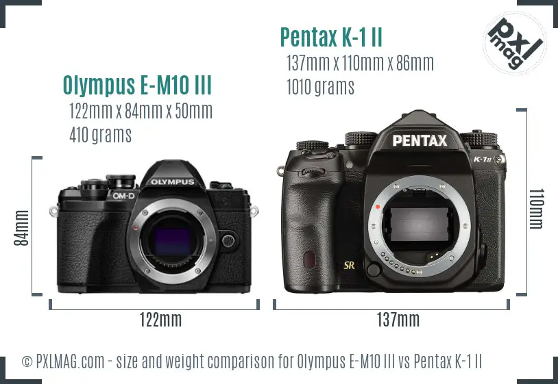 Olympus E-M10 III vs Pentax K-1 II size comparison