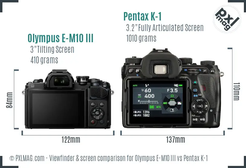 Olympus E-M10 III vs Pentax K-1 Screen and Viewfinder comparison