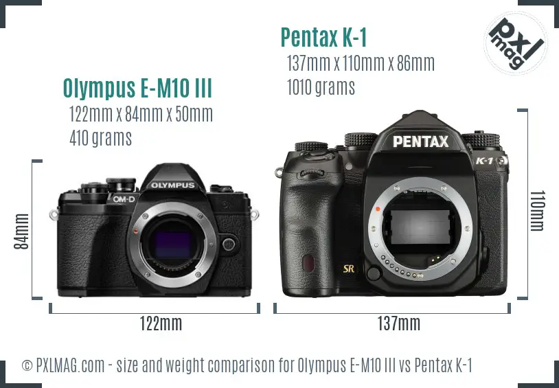 Olympus E-M10 III vs Pentax K-1 size comparison