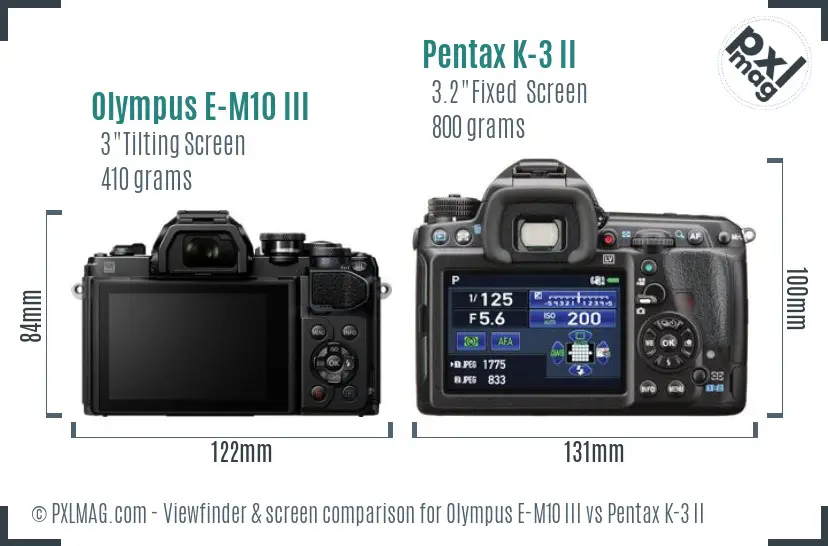 Olympus E-M10 III vs Pentax K-3 II Screen and Viewfinder comparison