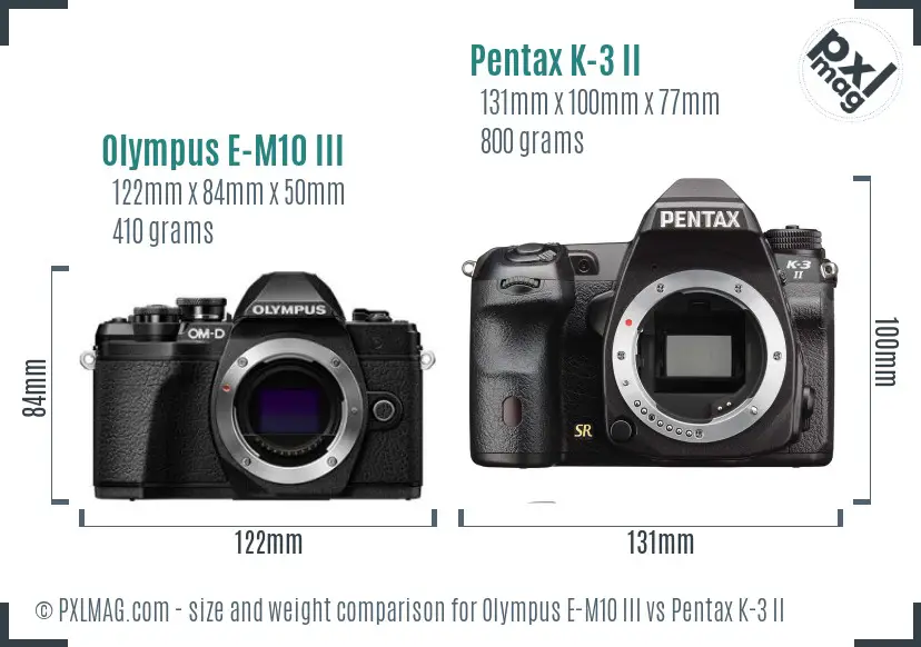 Olympus E-M10 III vs Pentax K-3 II size comparison