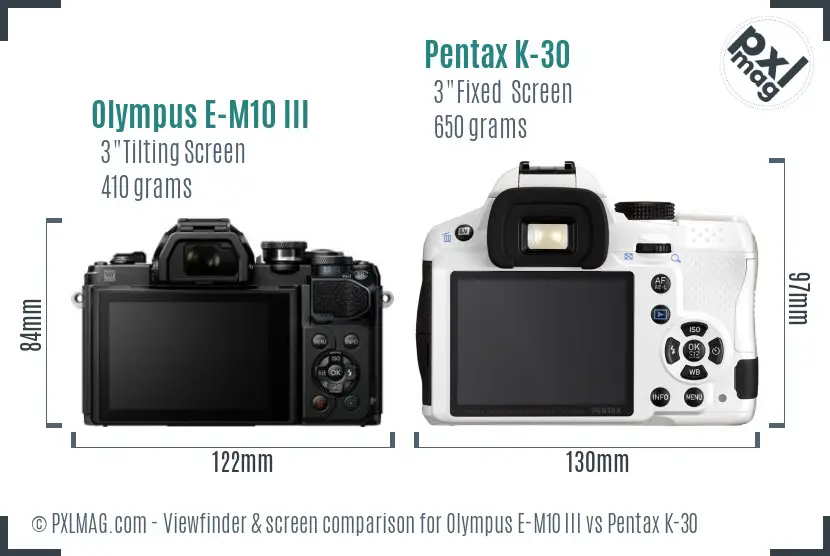 Olympus E-M10 III vs Pentax K-30 Screen and Viewfinder comparison