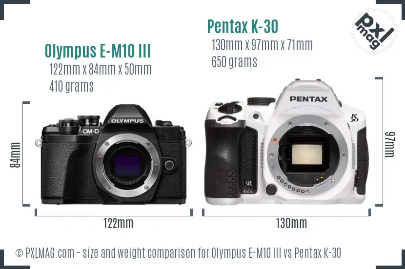 Olympus E-M10 III vs Pentax K-30 size comparison