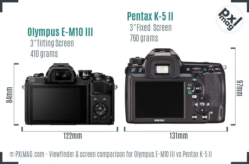 Olympus E-M10 III vs Pentax K-5 II Screen and Viewfinder comparison
