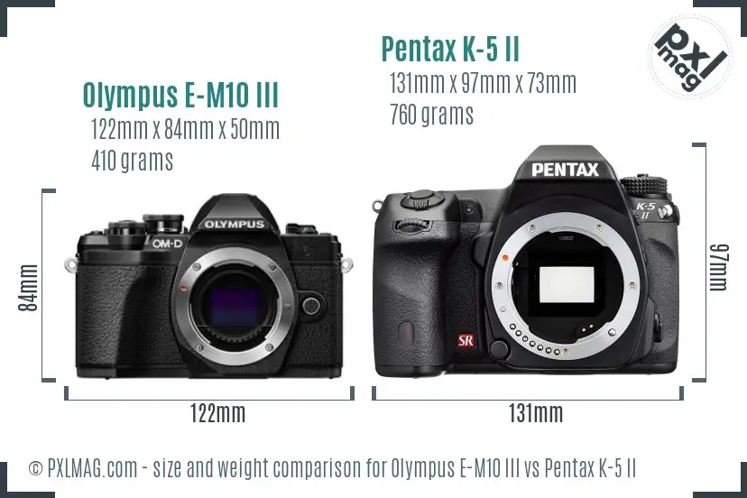 Olympus E-M10 III vs Pentax K-5 II size comparison