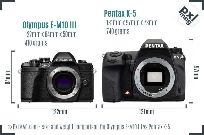 Olympus E-M10 III vs Pentax K-5 size comparison