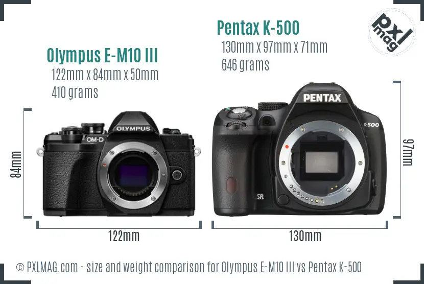 Olympus E-M10 III vs Pentax K-500 size comparison