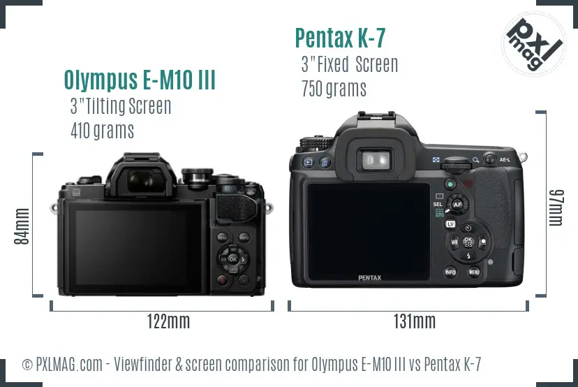 Olympus E-M10 III vs Pentax K-7 Screen and Viewfinder comparison