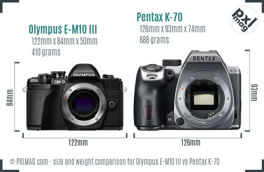 Olympus E-M10 III vs Pentax K-70 size comparison