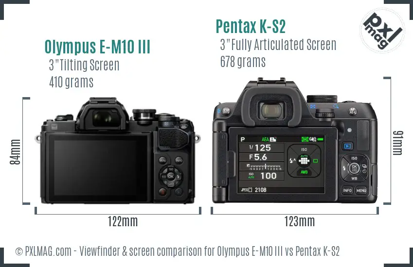 Olympus E-M10 III vs Pentax K-S2 Screen and Viewfinder comparison