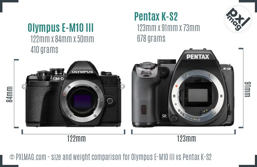 Olympus E-M10 III vs Pentax K-S2 size comparison