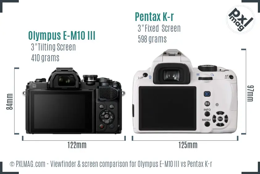 Olympus E-M10 III vs Pentax K-r Screen and Viewfinder comparison