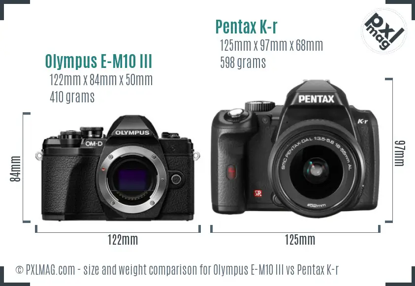 Olympus E-M10 III vs Pentax K-r size comparison