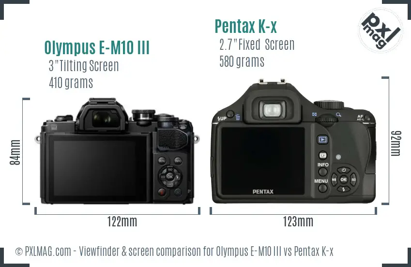 Olympus E-M10 III vs Pentax K-x Screen and Viewfinder comparison