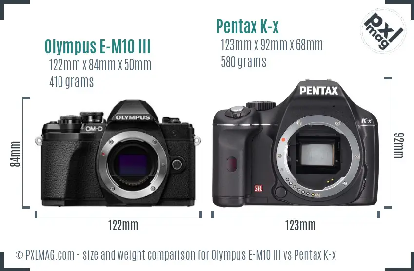 Olympus E-M10 III vs Pentax K-x size comparison