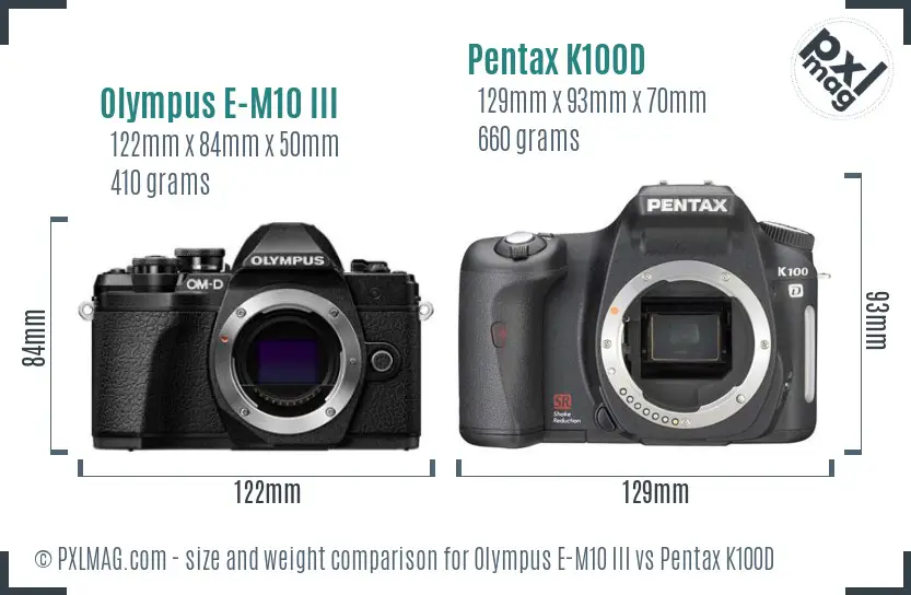 Olympus E-M10 III vs Pentax K100D size comparison