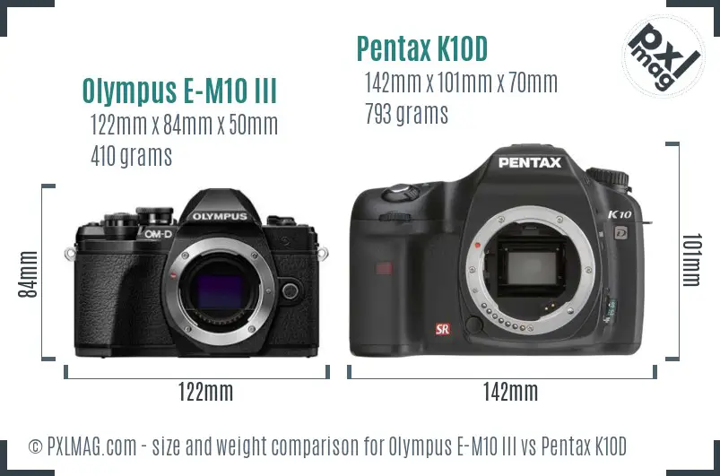 Olympus E-M10 III vs Pentax K10D size comparison