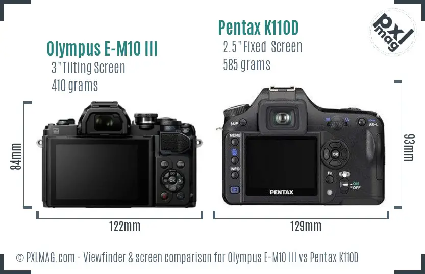 Olympus E-M10 III vs Pentax K110D Screen and Viewfinder comparison