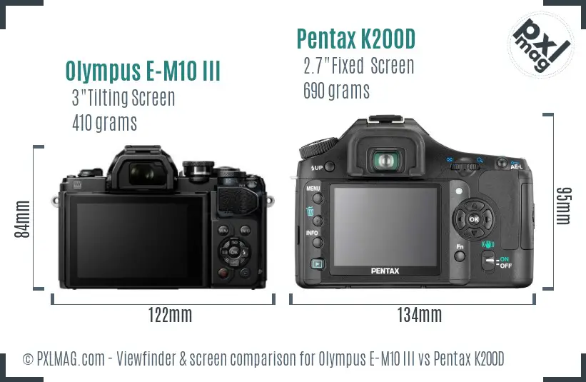 Olympus E-M10 III vs Pentax K200D Screen and Viewfinder comparison
