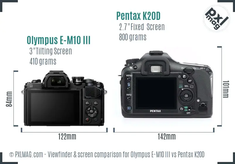 Olympus E-M10 III vs Pentax K20D Screen and Viewfinder comparison
