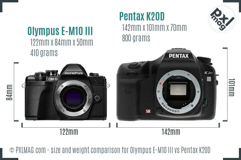 Olympus E-M10 III vs Pentax K20D size comparison