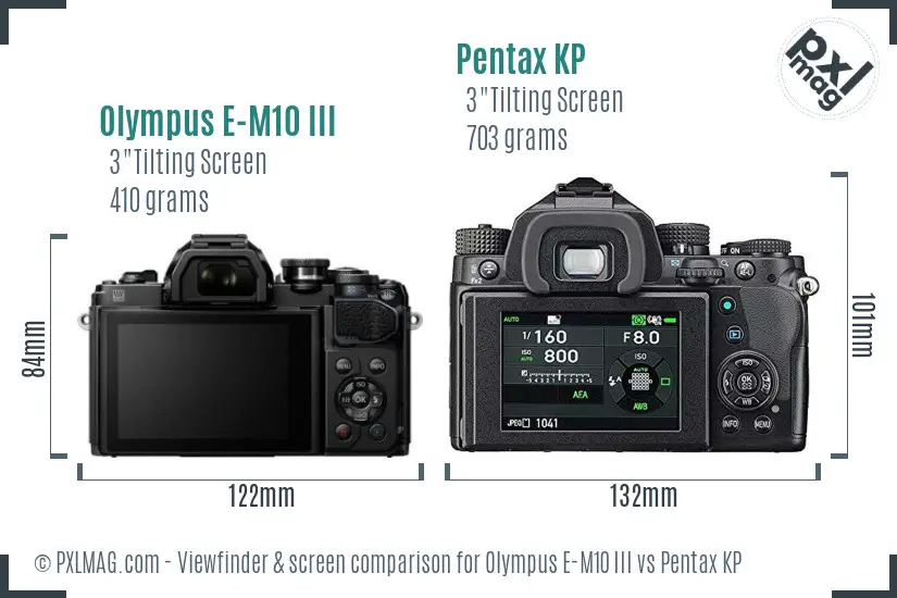 Olympus E-M10 III vs Pentax KP Screen and Viewfinder comparison