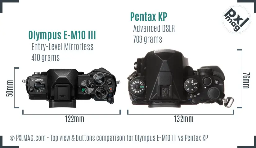Olympus E-M10 III vs Pentax KP top view buttons comparison