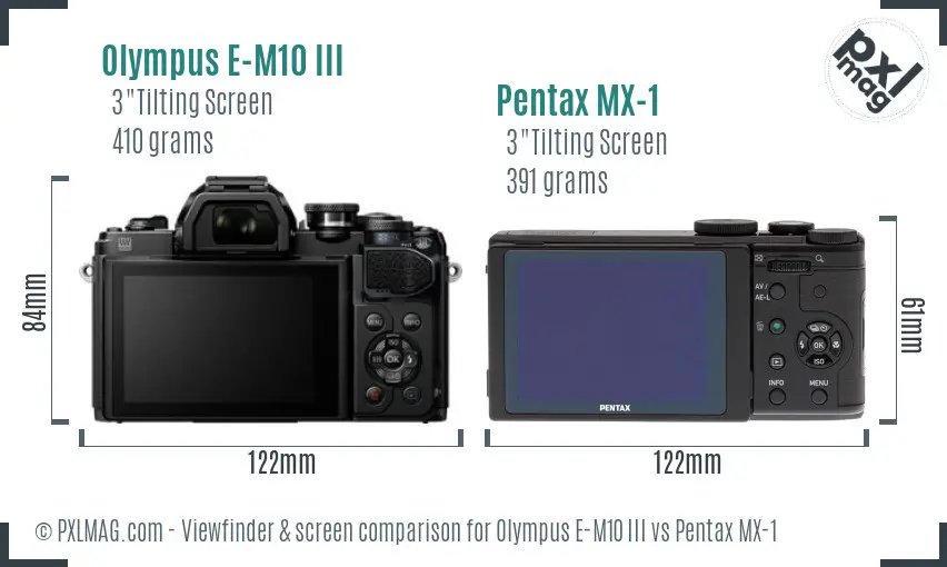 Olympus E-M10 III vs Pentax MX-1 Screen and Viewfinder comparison
