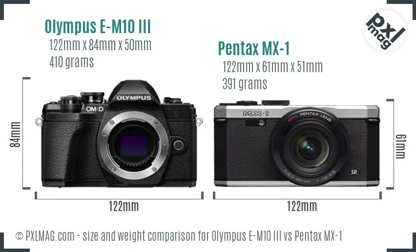 Olympus E-M10 III vs Pentax MX-1 size comparison