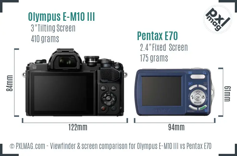 Olympus E-M10 III vs Pentax E70 Screen and Viewfinder comparison