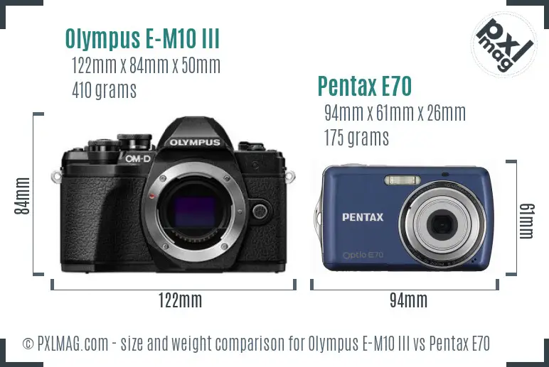 Olympus E-M10 III vs Pentax E70 size comparison