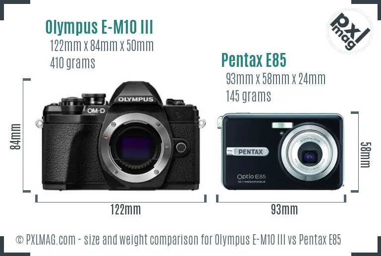 Olympus E-M10 III vs Pentax E85 size comparison