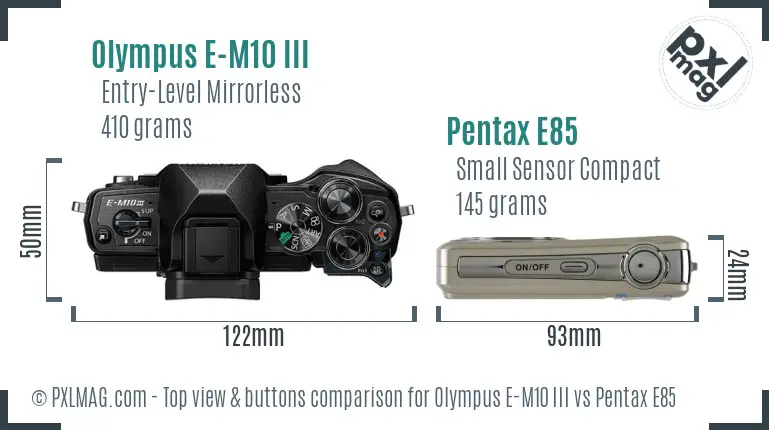 Olympus E-M10 III vs Pentax E85 top view buttons comparison