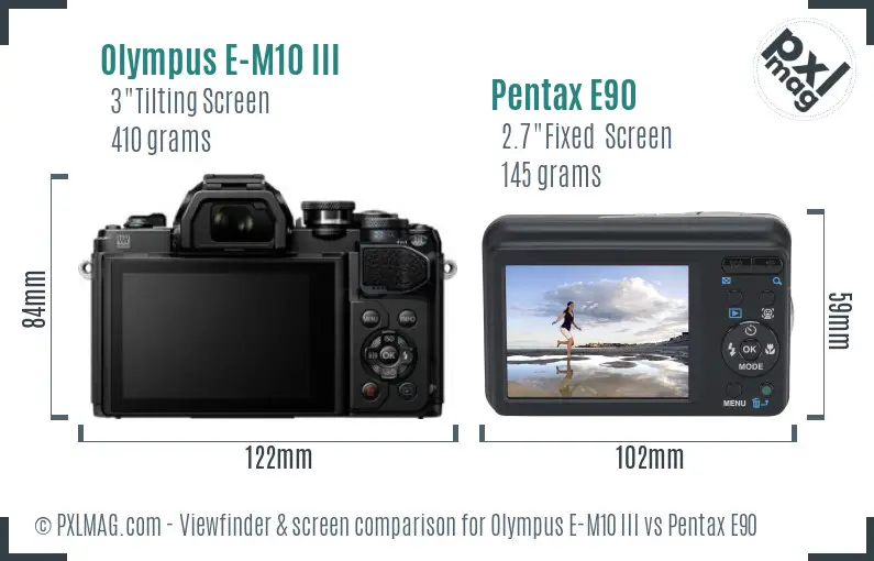 Olympus E-M10 III vs Pentax E90 Screen and Viewfinder comparison