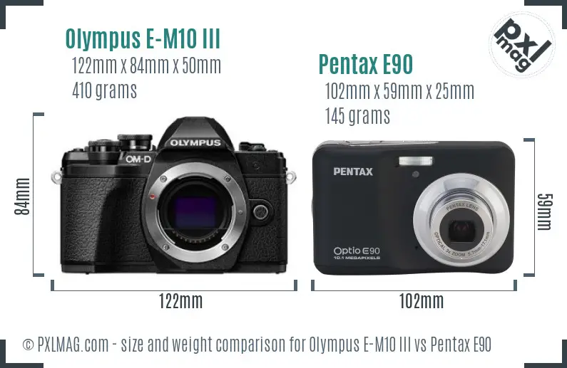 Olympus E-M10 III vs Pentax E90 size comparison