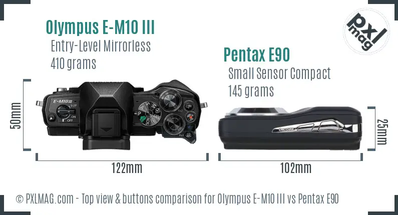 Olympus E-M10 III vs Pentax E90 top view buttons comparison