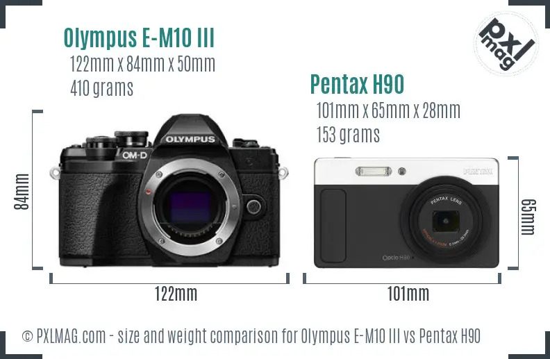 Olympus E-M10 III vs Pentax H90 size comparison