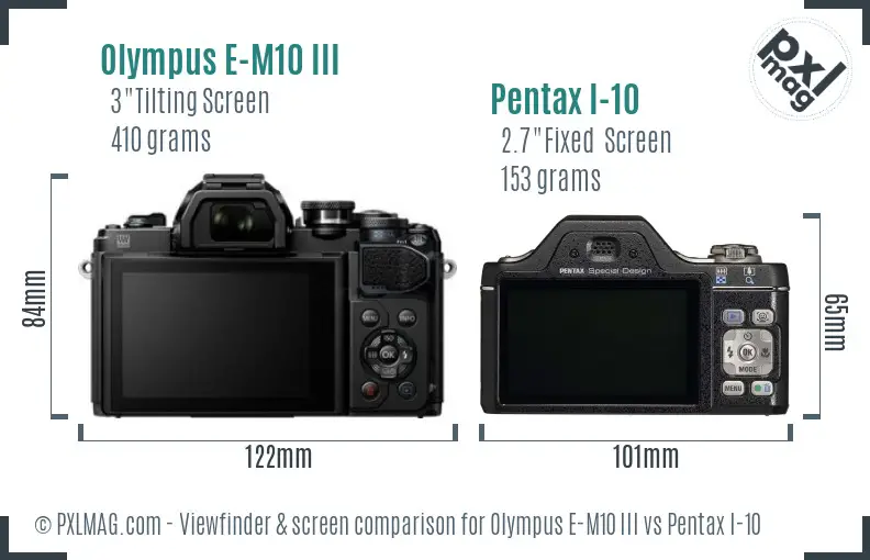 Olympus E-M10 III vs Pentax I-10 Screen and Viewfinder comparison