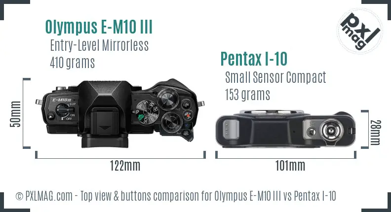 Olympus E-M10 III vs Pentax I-10 top view buttons comparison