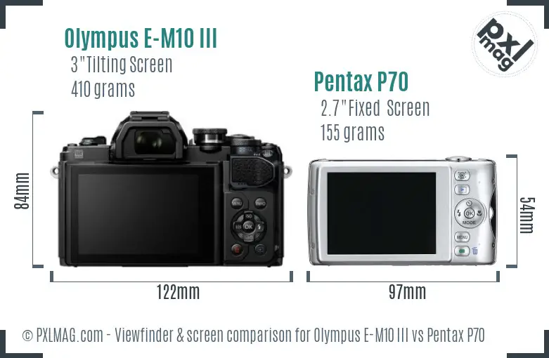 Olympus E-M10 III vs Pentax P70 Screen and Viewfinder comparison