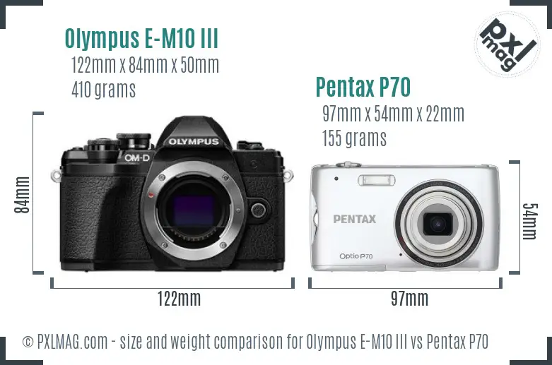 Olympus E-M10 III vs Pentax P70 size comparison