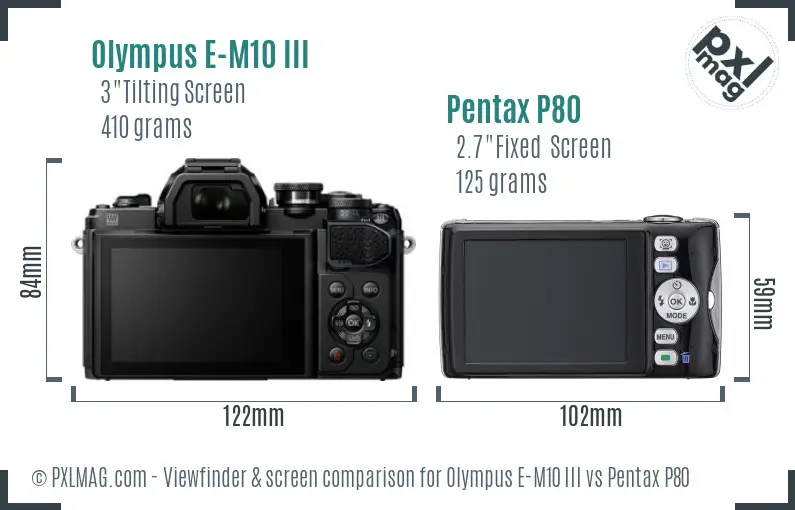 Olympus E-M10 III vs Pentax P80 Screen and Viewfinder comparison