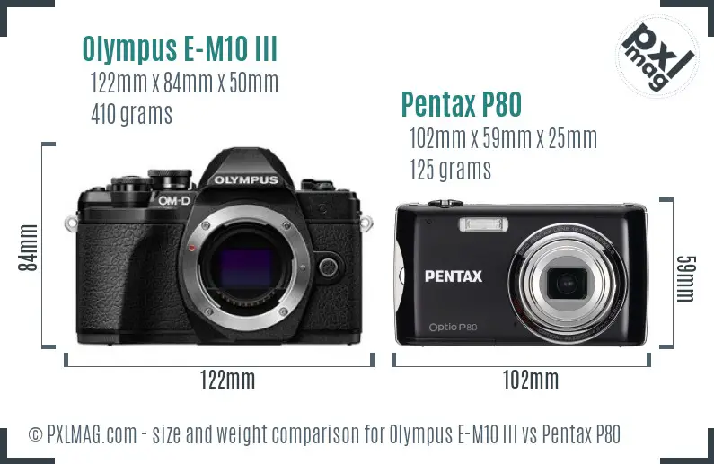 Olympus E-M10 III vs Pentax P80 size comparison
