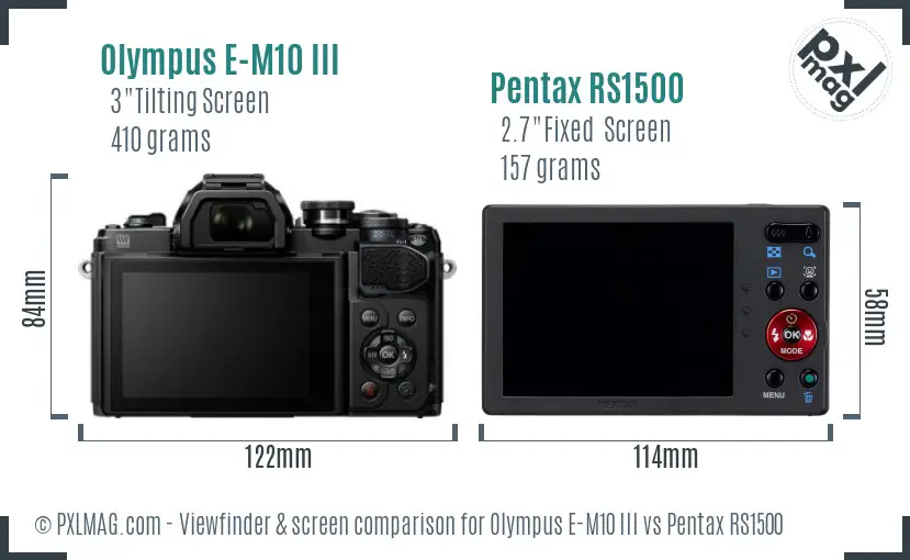 Olympus E-M10 III vs Pentax RS1500 Screen and Viewfinder comparison