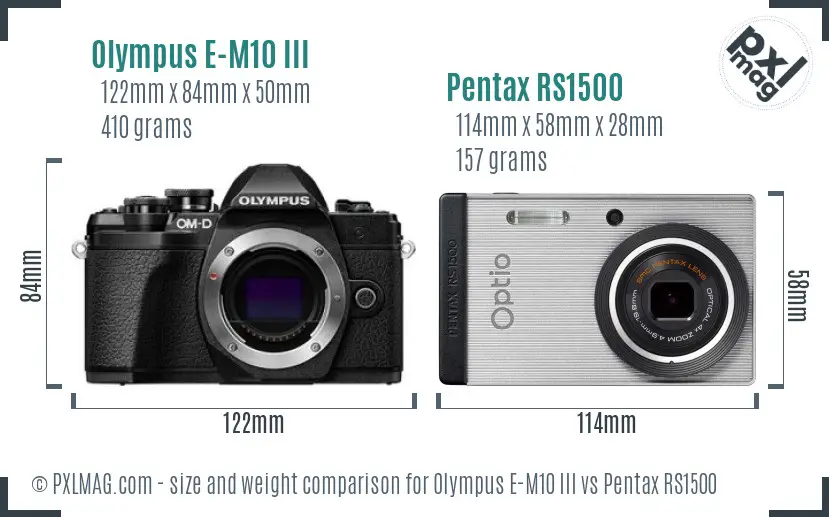 Olympus E-M10 III vs Pentax RS1500 size comparison