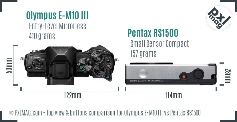 Olympus E-M10 III vs Pentax RS1500 top view buttons comparison