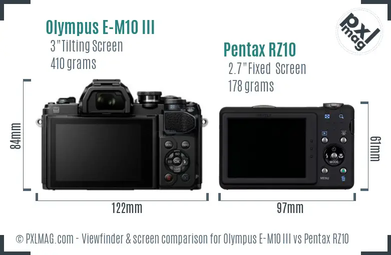 Olympus E-M10 III vs Pentax RZ10 Screen and Viewfinder comparison